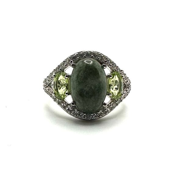 Paul Deasy Wyoming Jade & Peridot Sterling Silver Band Ring Size 6 - Picture 1 of 4